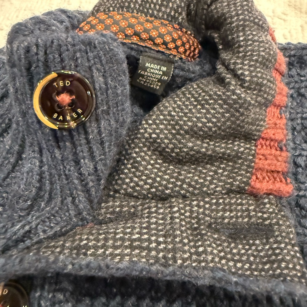 Ted Baker Dark Blue Turtleneck Sweater with Button Accents
